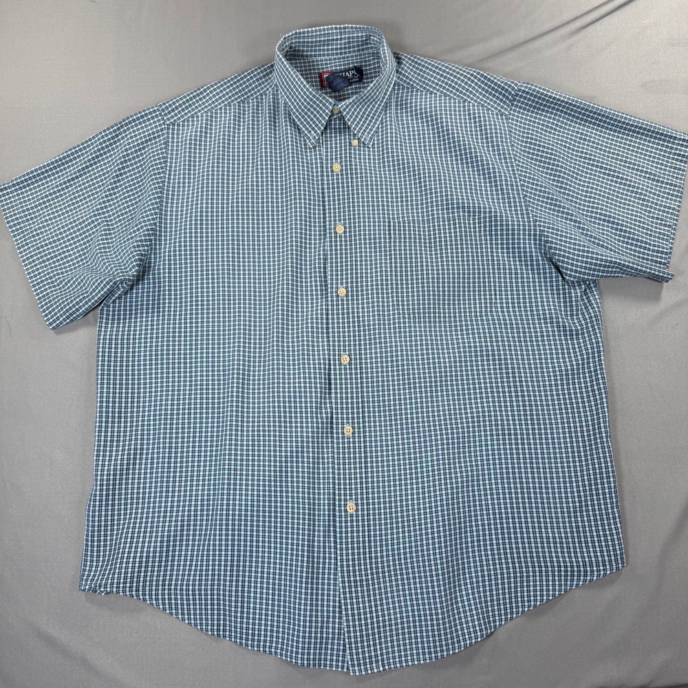 Vintage Chaps Ralph Lauren Shirt Mens XL Blue Check Button Down Short Sleeve